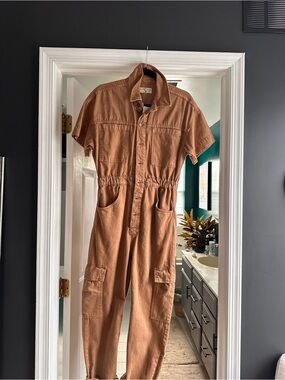 Free People Rust Brown Short-Sleeve Utility Jumpsuit